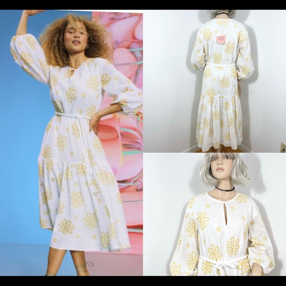 🍒NWOT AlexisTarget Tiered Maxi White Embroidered Floral Dress women’s size M